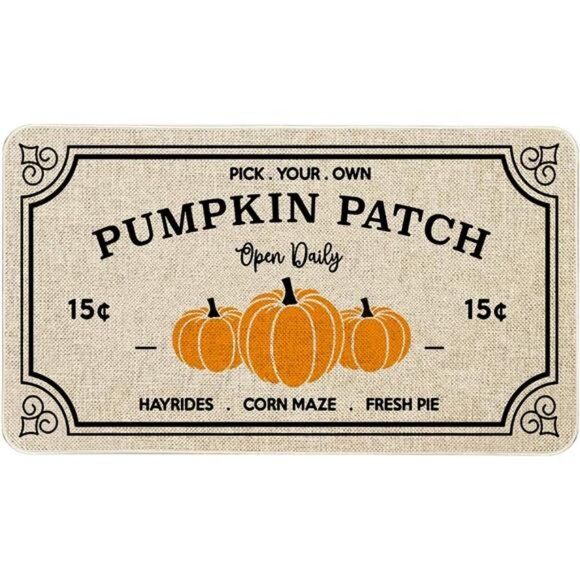 Fall Decor Door Mat 17x30 Inch‎ Fall Farmhouse Pumpkin Patch Indoor Floor Mat - Picture 1 of 7